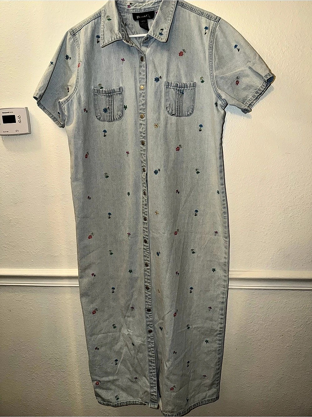 Denim & Co. Embroidered Denim Maxi Dress in Blue Large Like New
